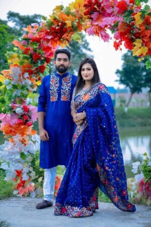 প্রিমিয়াম স্কিন প্রিন্টেড ধুপিয়ান সিল্ক শাড়ি এবং ধুপিয়ান কটন পাঞ্জাবি SK-11