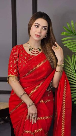 ইন্ডিয়ান ওয়েটলেস জর্জেট শাড়ি + ব্লাউজ পিস S-22 (Special Offer)