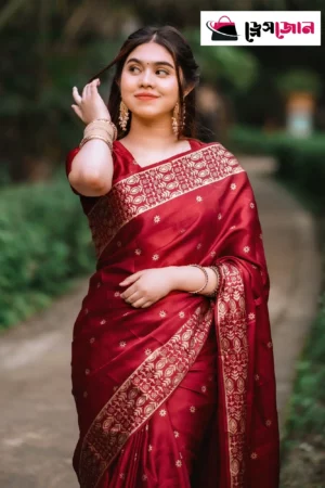 প্রিমিয়াম জাপানি সিল্ক শাড়ী + ম্যাচিং ব্লাউজ পিস (মেরুল কালার )