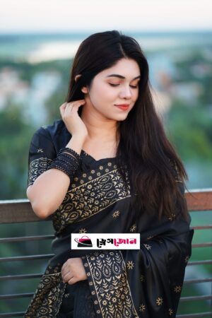 প্রিমিয়াম  জাপানি সিল্ক শাড়ী + ম্যাচিং ব্লাউজ পিস (ব্লাক কালার) JPS -1