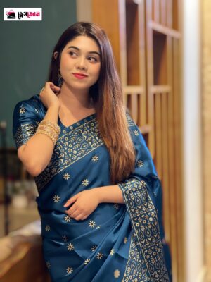 প্রিমিয়াম জাপানি সিল্ক শাড়ী + ম্যাচিং ব্লাউজ পিস (সি গ্রীন)