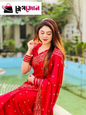 প্রিমিয়াম জাপানি সিল্ক শাড়ী + ম্যাচিং ব্লাউজ পিস (রেড কালার)