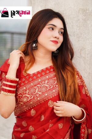 প্রিমিয়াম জাপানি সিল্ক অরিজিনাল বঁধুয়া বেনারসি শাড়ি +মেচিং ব্লাউজ পিস(রেড কালার))