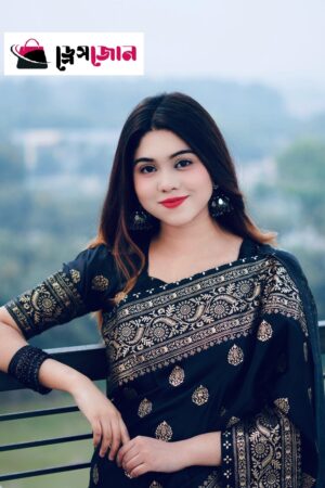 প্রিমিয়াম জাপানি সিল্ক অরিজিনাল বঁধুয়া বেনারসি শাড়ি +মেচিং ব্লাউজ পিস(ব্লাক কালার)