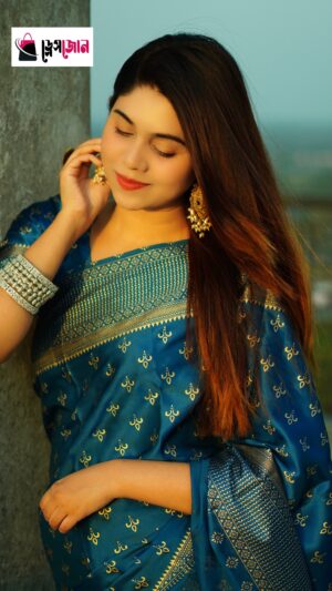 প্রিমিয়াম জাপানি সিল্ক কাঞ্চিপুরাম শাড়ী + ম্যাচিং ব্লাউজ পিচ (সি গ্রীন)