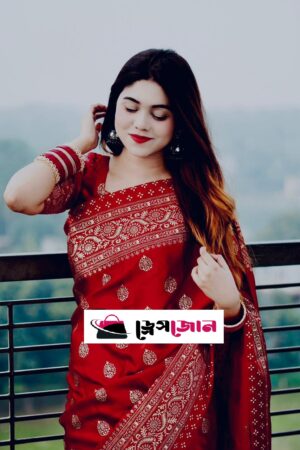 প্রিমিয়াম জাপানি সিল্ক অরিজিনাল বঁধুয়া বেনারসি শাড়ি +মেচিং ব্লাউজ পিস(মেরুল কালার )