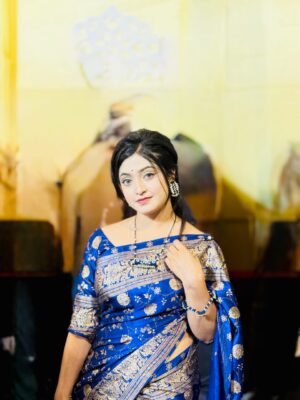 প্রিমিয়াম জাপানি সিল্ক শাড়ী + ম্যাচিং ব্লাউজ পিস (নেভী ব্লু কালার) JPS-19