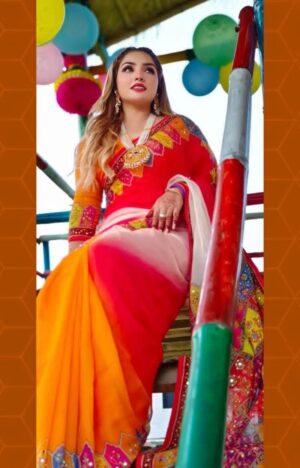 প্রিমিয়াম চান্দেরি সিল্ক ডিজিটাল প্রিন্ট শাড়ি + ব্লাউজ পিচ DPS-9