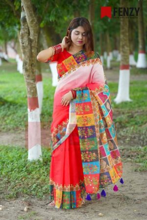 প্রিমিয়াম চান্দেরি সিল্ক ডিজিটাল প্রিন্ট শাড়ি + ব্লাউজ পিচ DPS-10