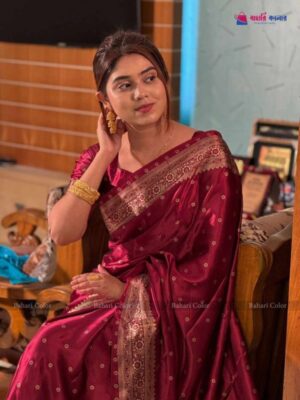 প্রিমিয়াম জাপানি সিল্ক শাড়ী + ম্যাচিং ব্লাউজ পিস মেরুন কালার JPS-24