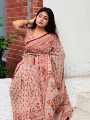 প্রিমিয়াম সুতি এম্বয়ডারী এবং সুতার কাজ করা সাথে ম্যাচিং ব্লাউস পিস EMS-2