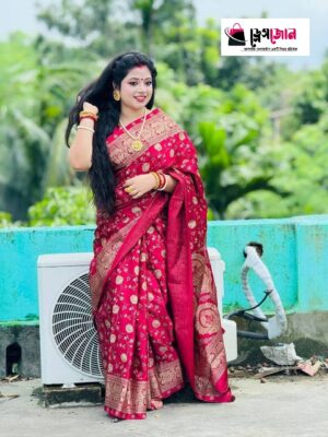 প্রিমিয়াম জাপানি সিল্ক শাড়ী + ম্যাচিং ব্লাউজ পিস (মেরুন কালার) JPS-31