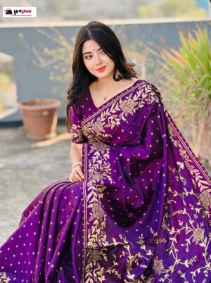 প্রিমিয়াম জাপানি সিল্ক শাড়ী + ম্যাচিং ব্লাউজ পিস জাম /মেজেন্ডা কালার JPS-33