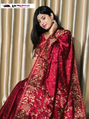 প্রিমিয়াম জাপানি সিল্ক শাড়ী + ম্যাচিং ব্লাউজ পিস (মেরুন কালার) JPS-34